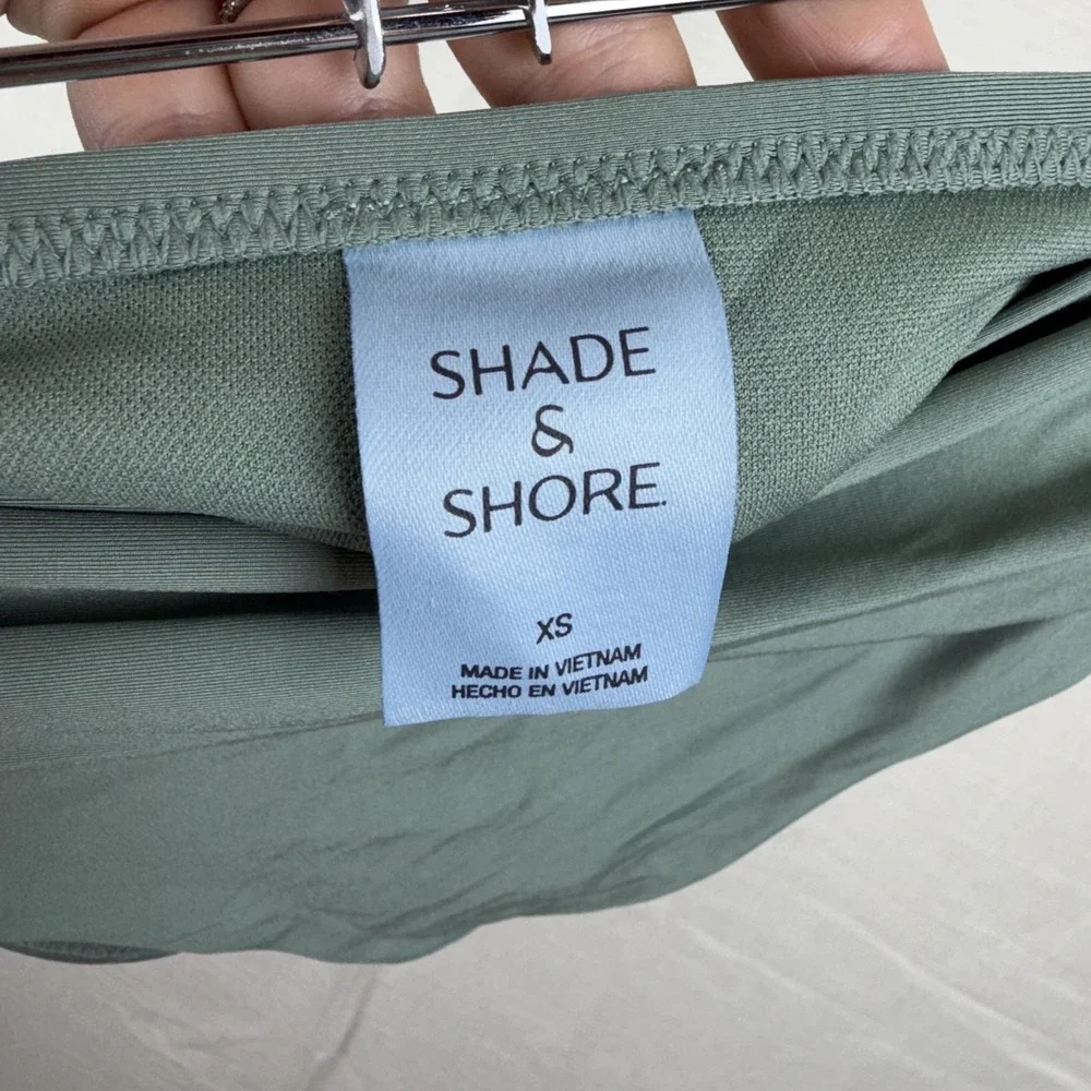 Shade & Shore Bikini Bottom Womens XS Green Mid Rise Pleated Medium Coverage New